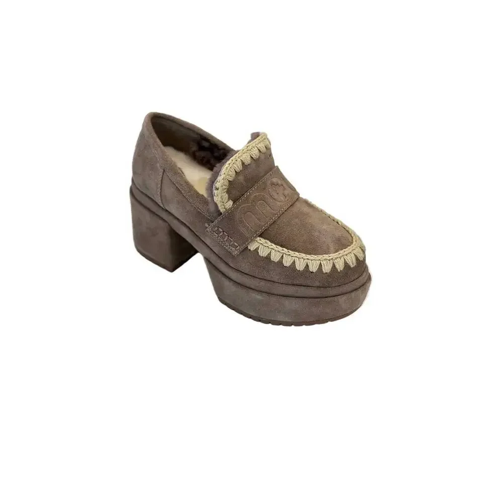 MOU women's platform suede loafer in elephant grey - Picture 1 of 13